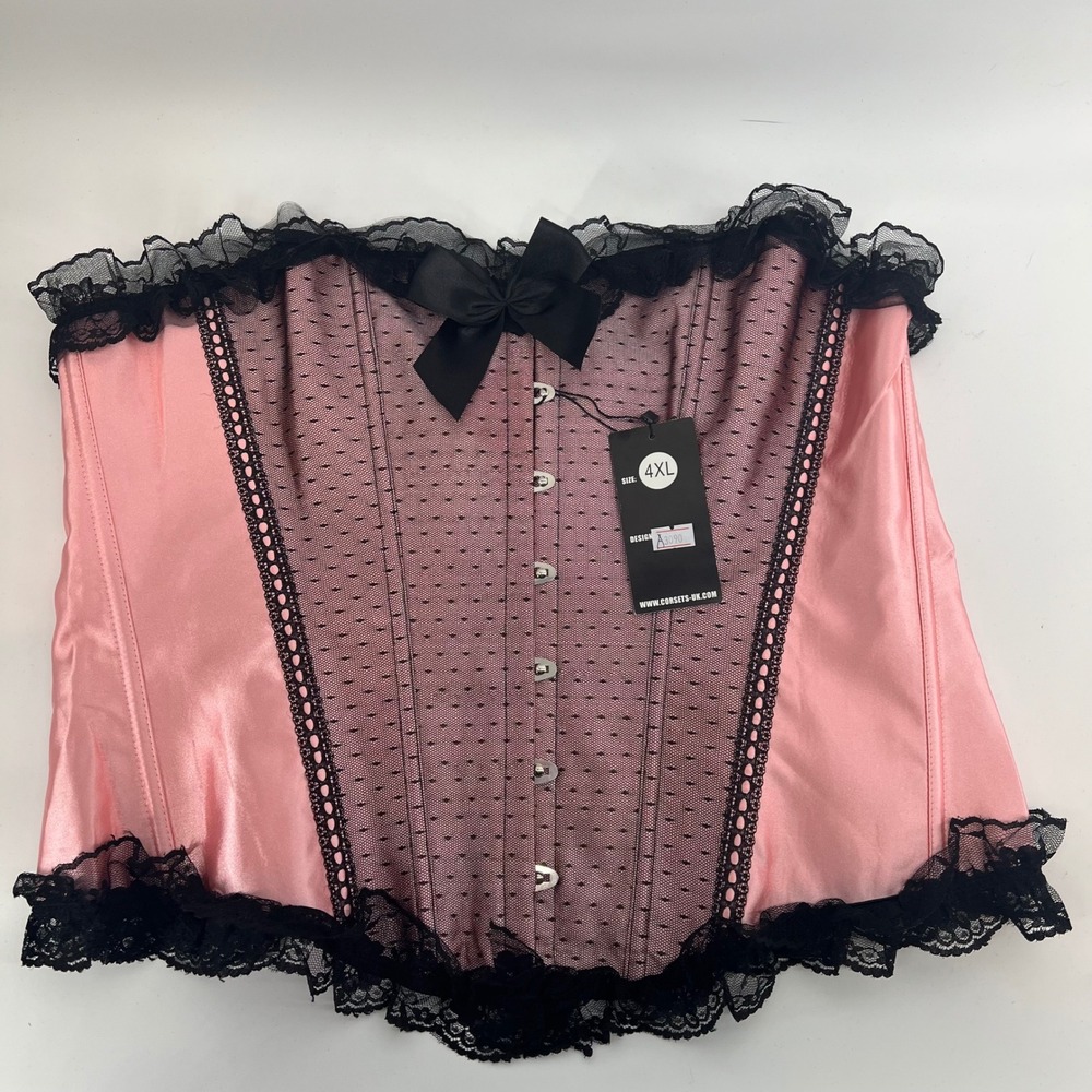 Pink Black Lace Corset Bustier Top Size 4XL Pin Up‎ Rockabilly Glamour Cosplay